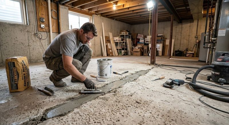 Cracked Basement Floor Repair in Corydon, IN