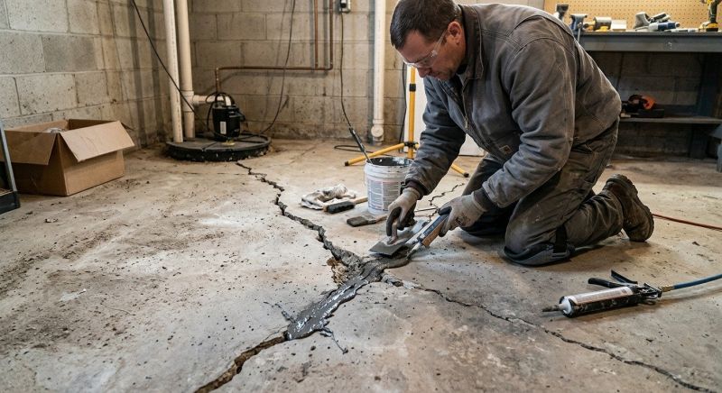 Cracked Basement Floor Repair in Corydon, IN